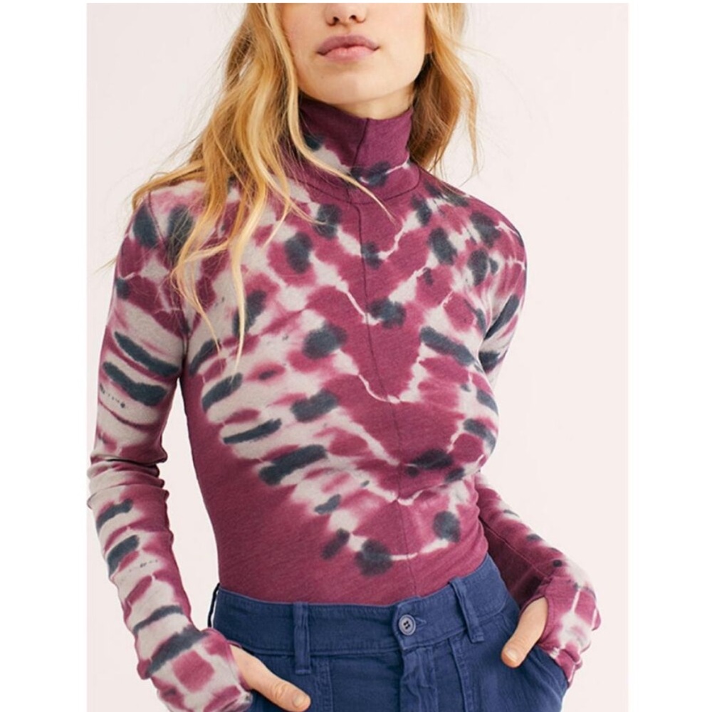 WE THE FREE Free People Psychedelic Tie Dye Mock Turtleneck Top XS